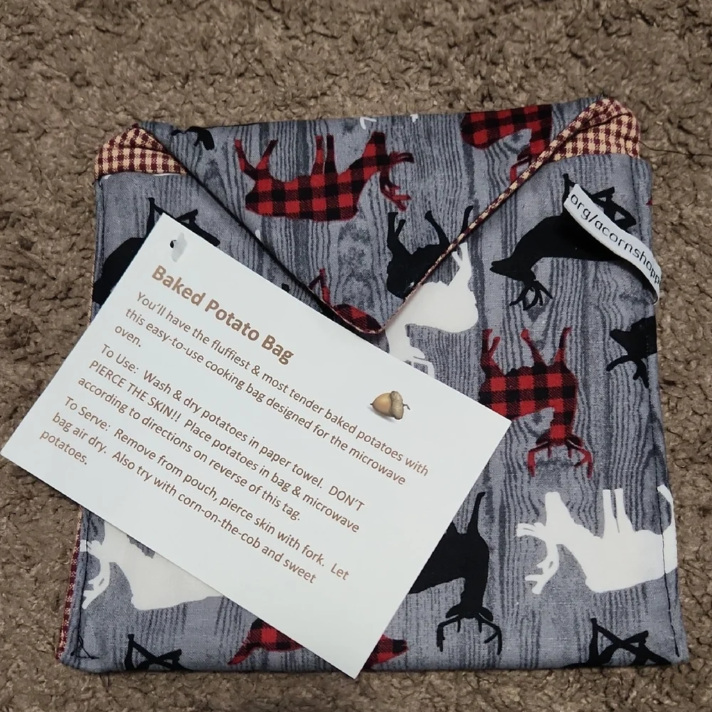 Natures Place Gray and Red Deer Print Baked Potato Bag